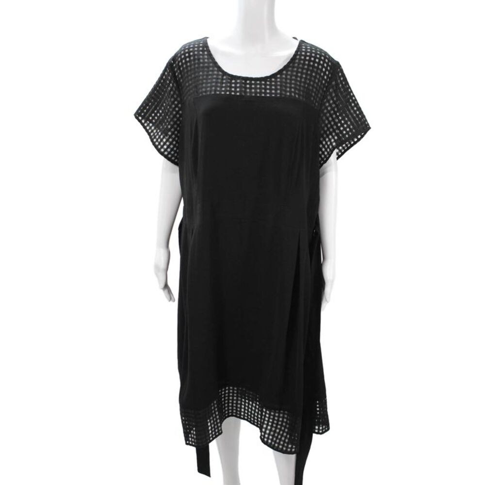 City Chic Womens Plus Shift Dress Black Check Knee Length Short Sleeve Size XL